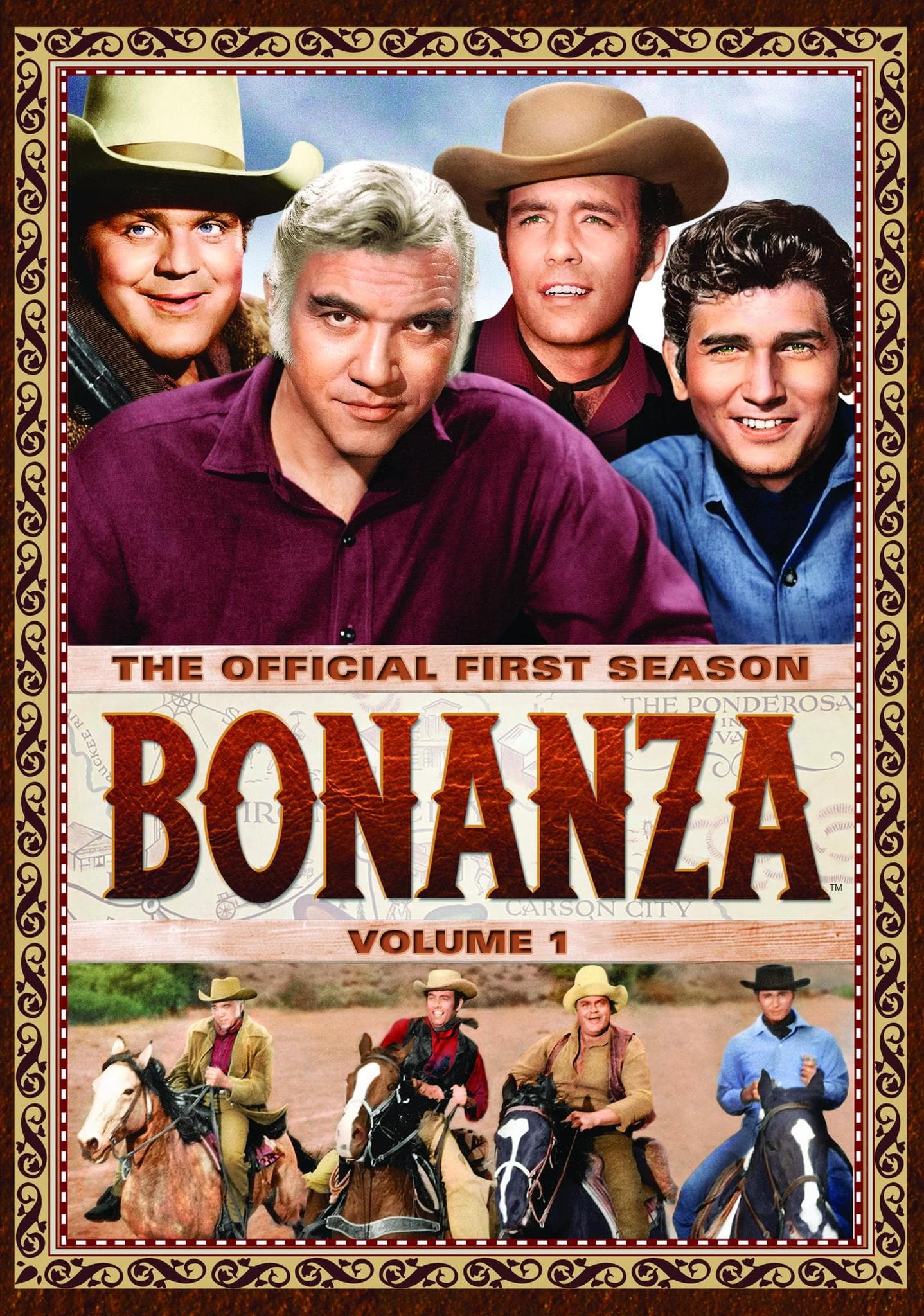 Lorne Greene, Michael Landon, Dan Blocker, and Pernell Roberts in Bonanza (1959)